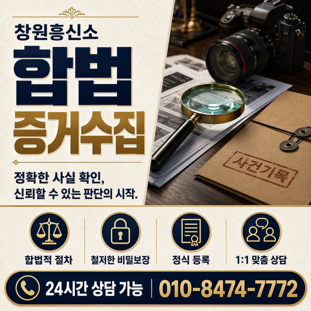 창원 탐정사무소 합법 증거수집, 합법 범위·비밀 보장 창원흥신소 창원 탐정사무소 합법 증거수집, 합법 범위·비밀 보장